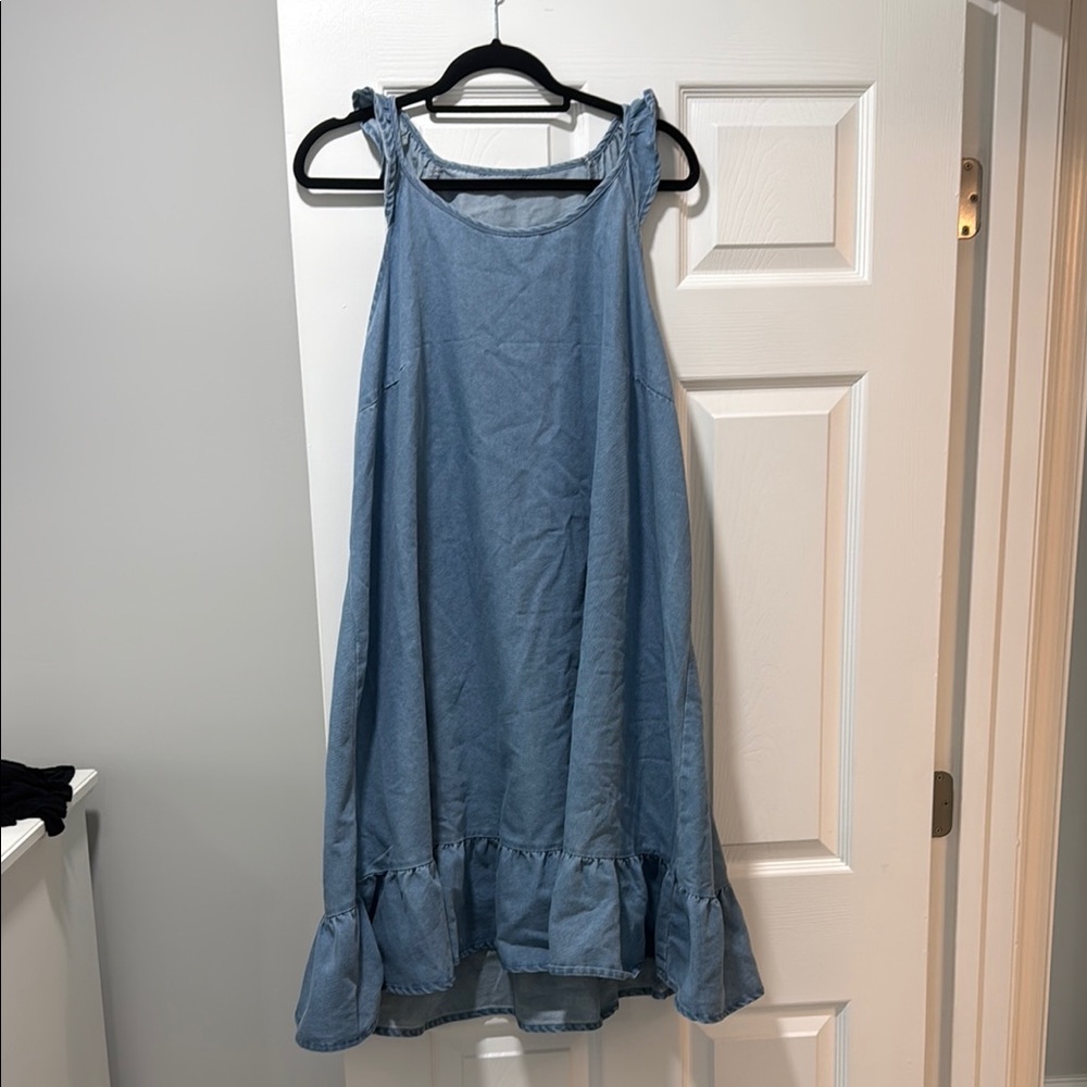 SHEIN Denim Ruffle Hem Mini Dress